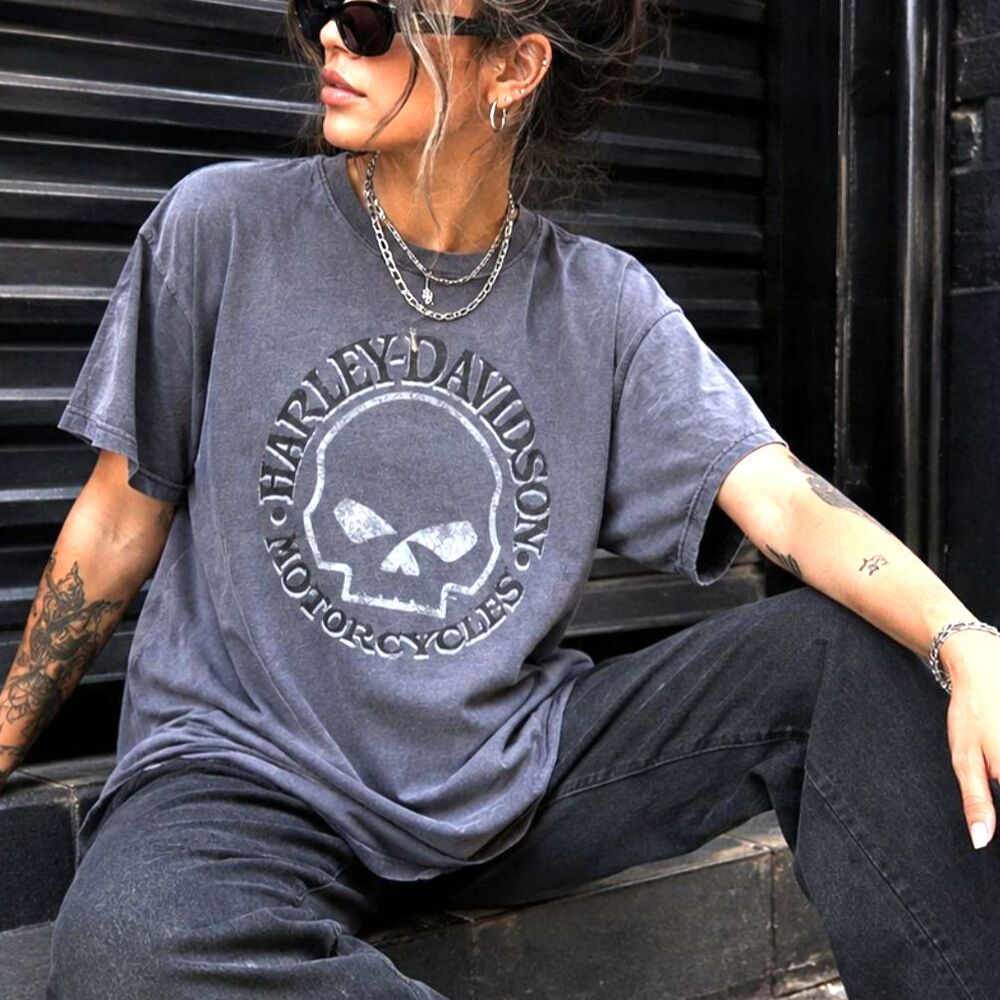 Harley-Davidson Biker streetwear Grunge Skull Graphic Goth, Distressed 2XL T USA